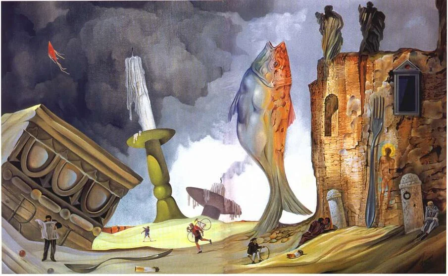 Simboli naturali composti in una scena surrealista